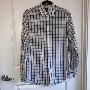 Gap Men's Plaid Button Down Shirt - Navy and White